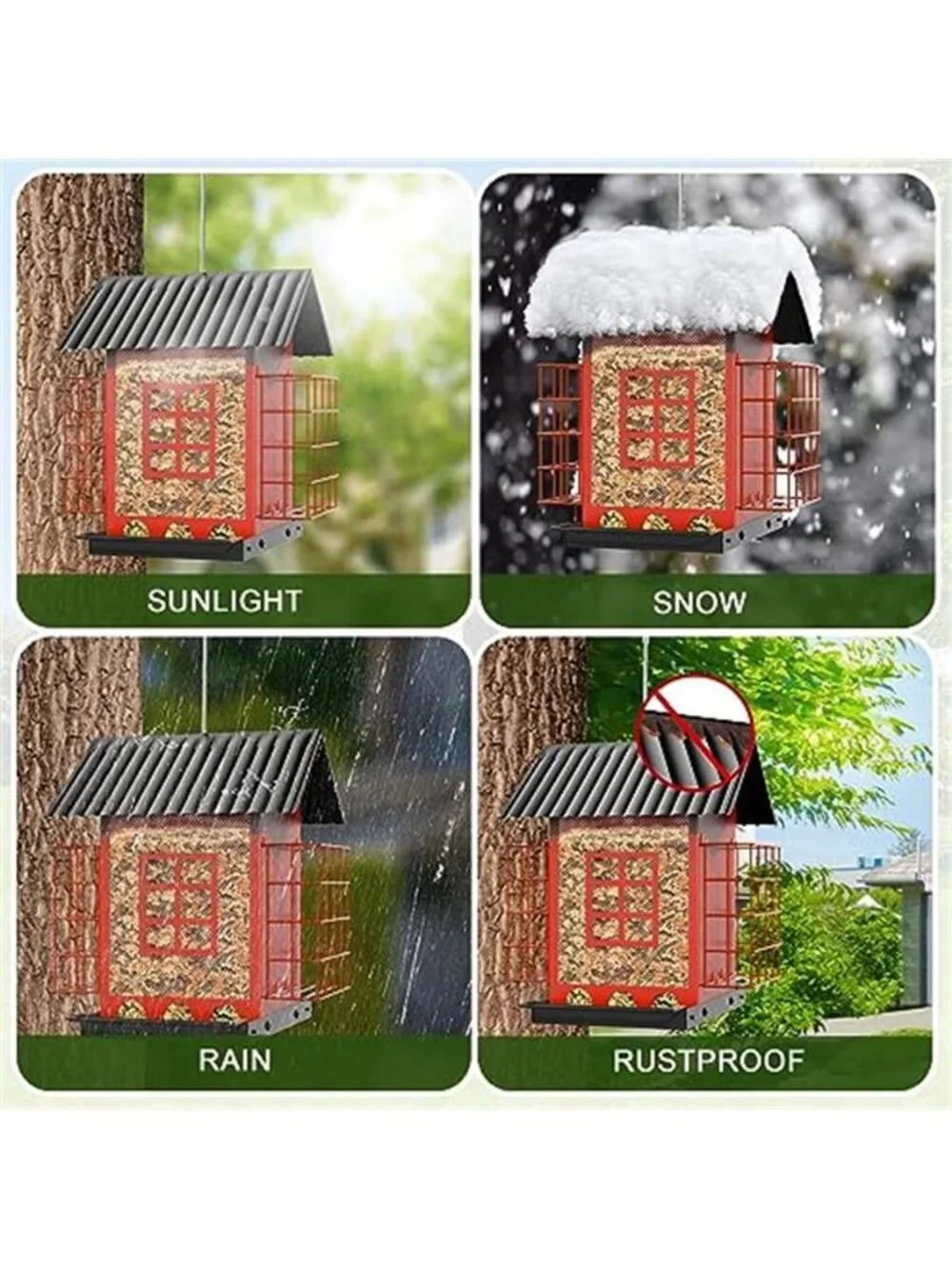 Bird Feeders for Outdoors Hanging, Metal Bird Feeder with Double Suet Cage Cake